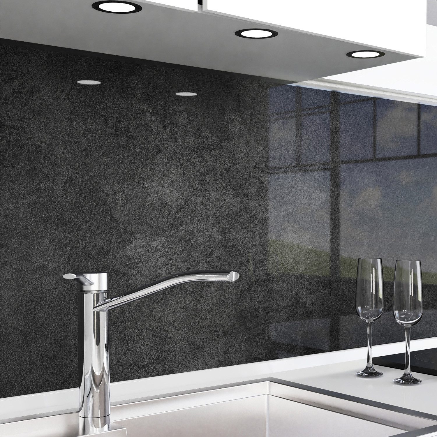 danario Küchenrückwand Folie selbstklebend, Glasoptik, Spritzschutz Küche, ablösbar - 0,8 mm