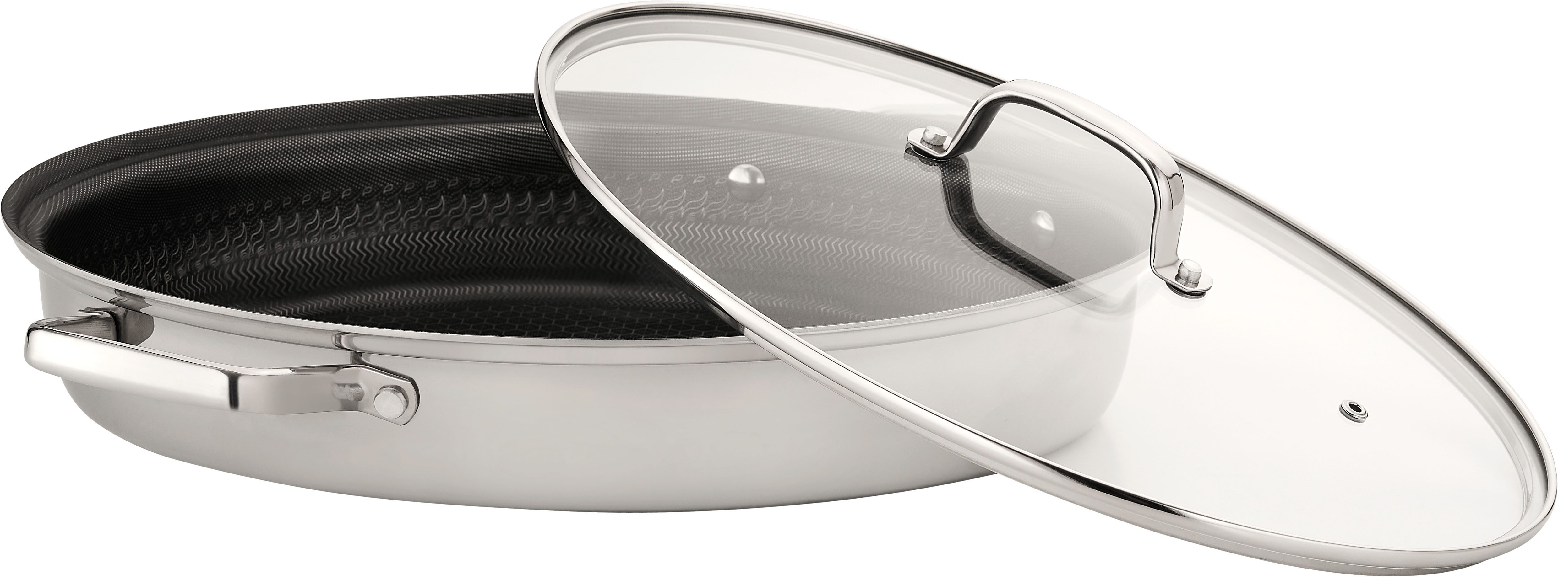HENSSLERS Fischpfanne HENSSLERS Edelstahl Fisch- & Schnitzelpfanne, mit Wabenstruktur, Edelstahl (2-tlg), inkl. Glasdeckel und Dünsteinsatz, Abmessung ca. 38x26 cm