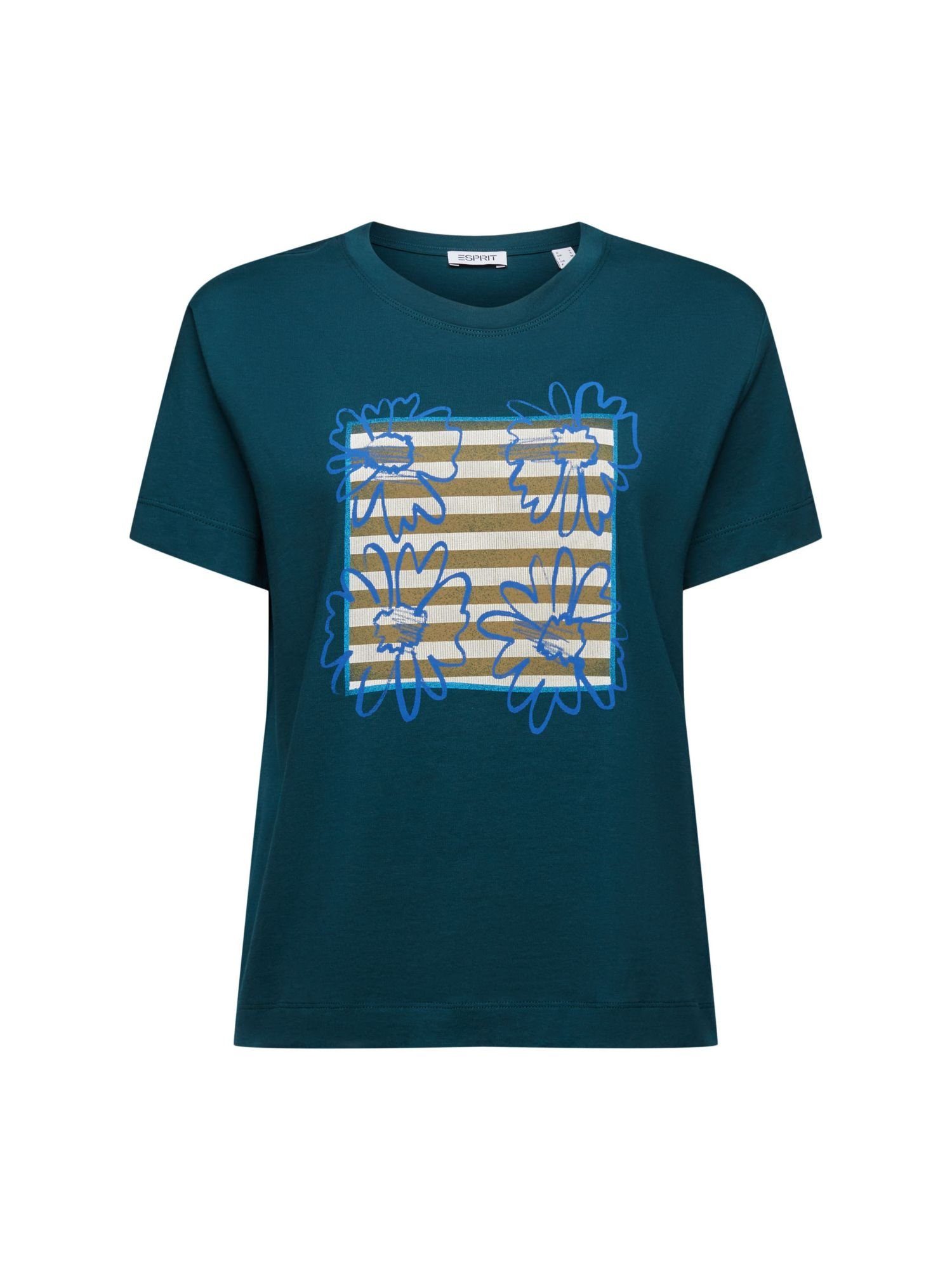 Esprit T-Shirt Baumwoll-T-Shirt mit Print (1-tlg) DARK TEAL GREEN | T-Shirts