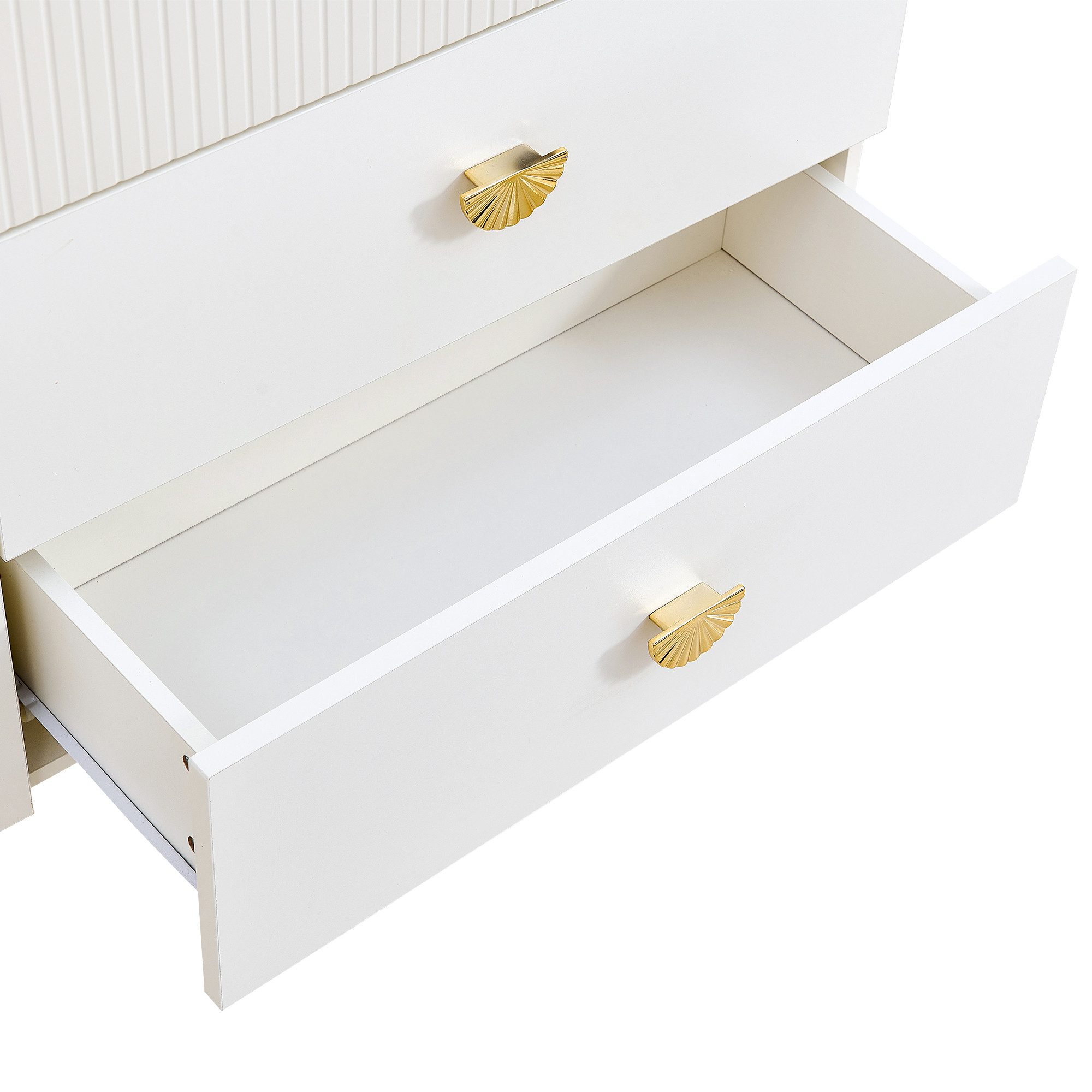 Merax Sideboard mit Gold-Akzenten in Weiß (1 St., 120x40x75 cm), Kommode mit 6 Schubladen, Buffetschrank Anrichte aus MDF und Stahl