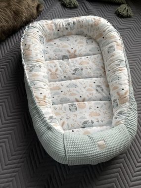 Loolay Bettnestchen Minze WAFFELPIQUE/ HASE Beige Weiß Babynest Babyausstattung, (Reisebett Nestchen SOLO/ o. in PREMIUM Geschenk SETS für Neugeborene, 1-tlg., 4 Jahreszeiten ATMUNGSAKTIVER WAFFELSTOFF Bestseller GESCHENK), LOOLAY® - 100% Europäische Stoffe und Kleinserien-Nähen!