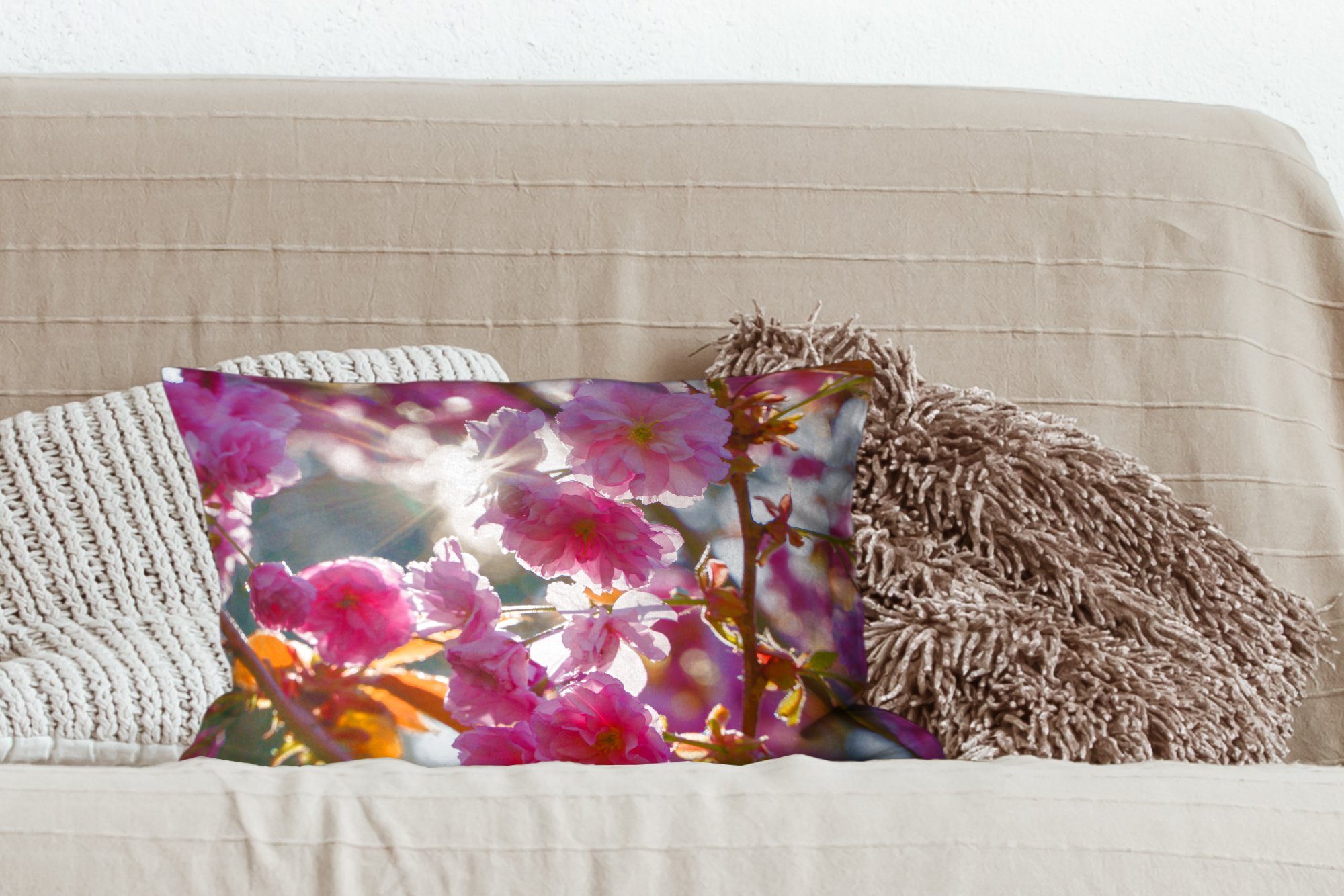 Dekoration, Schlafzimmer - Sonne Frühling, - Zierkissen, mit Wohzimmer Sakura Dekokissen Dekokissen Füllung, MuchoWow