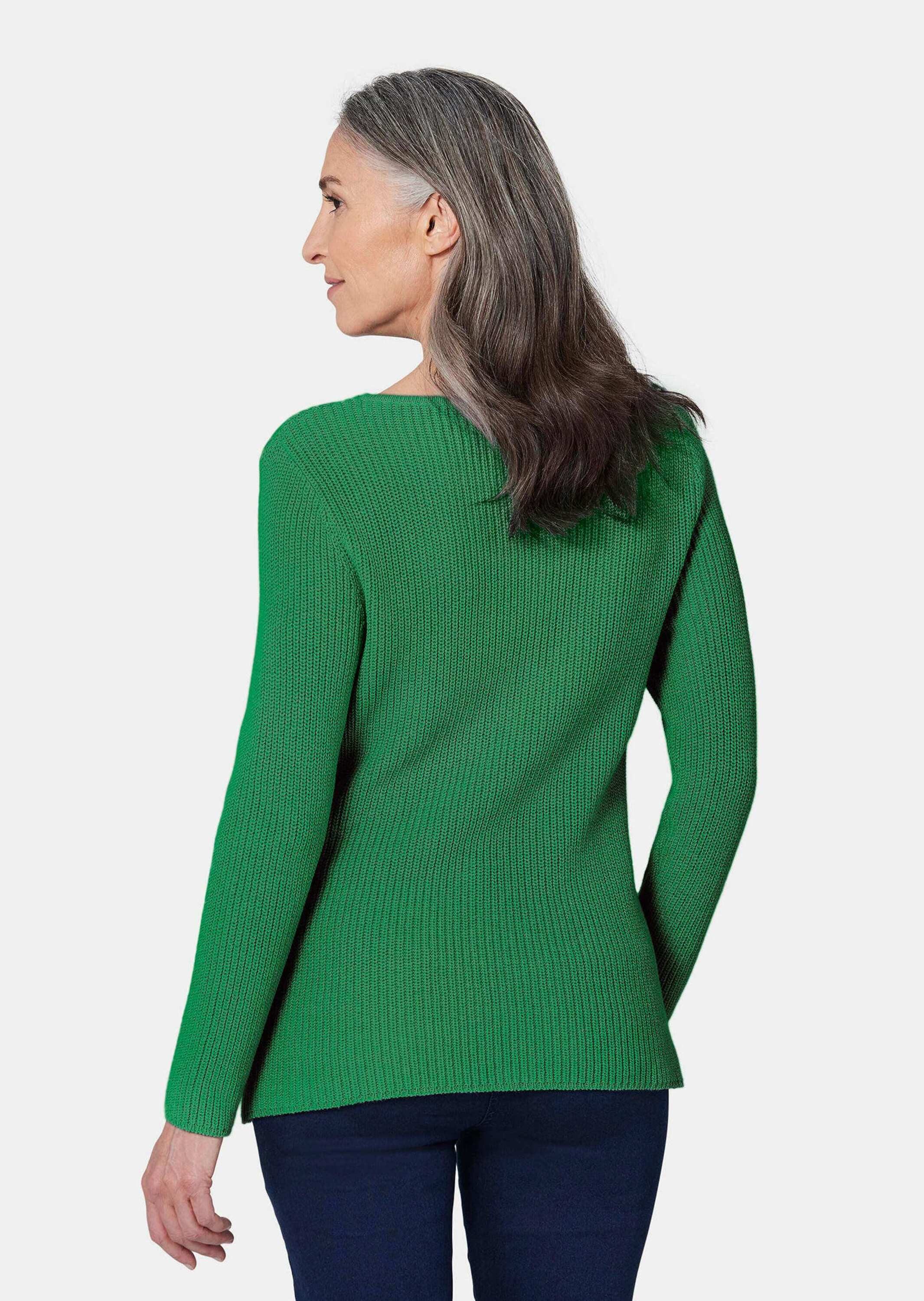 GOLDNER Strickpullover Baumwollpullover mit Patentgrobstrick Winterpullover mit edler Linienführung, U-Boot-Ausschnitt und Langarm