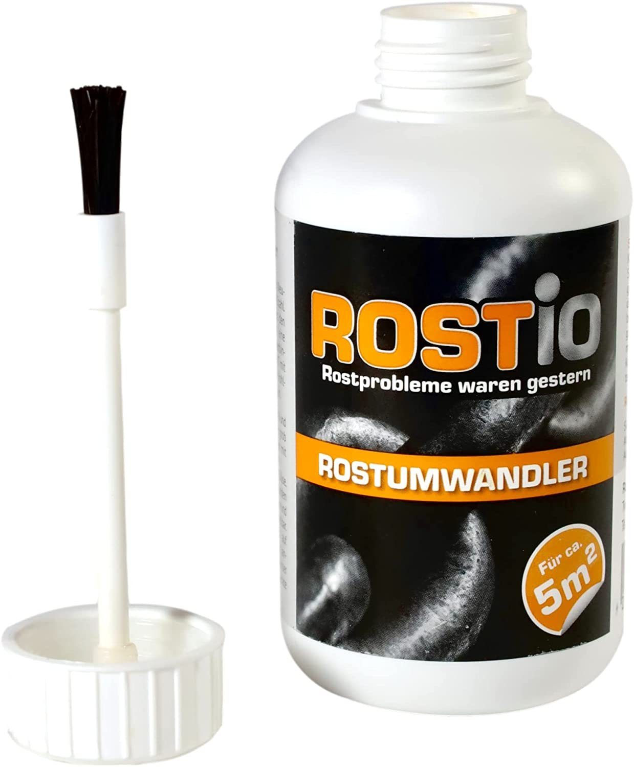 Rostio Rostschutzgrundierung Rostio Rostumwandler & Grundierung, Rostkonverter mit Pinsel 250 ml, {Rostumwandler & Grundierung in einem. Kein abwaschen erforderlich.}
