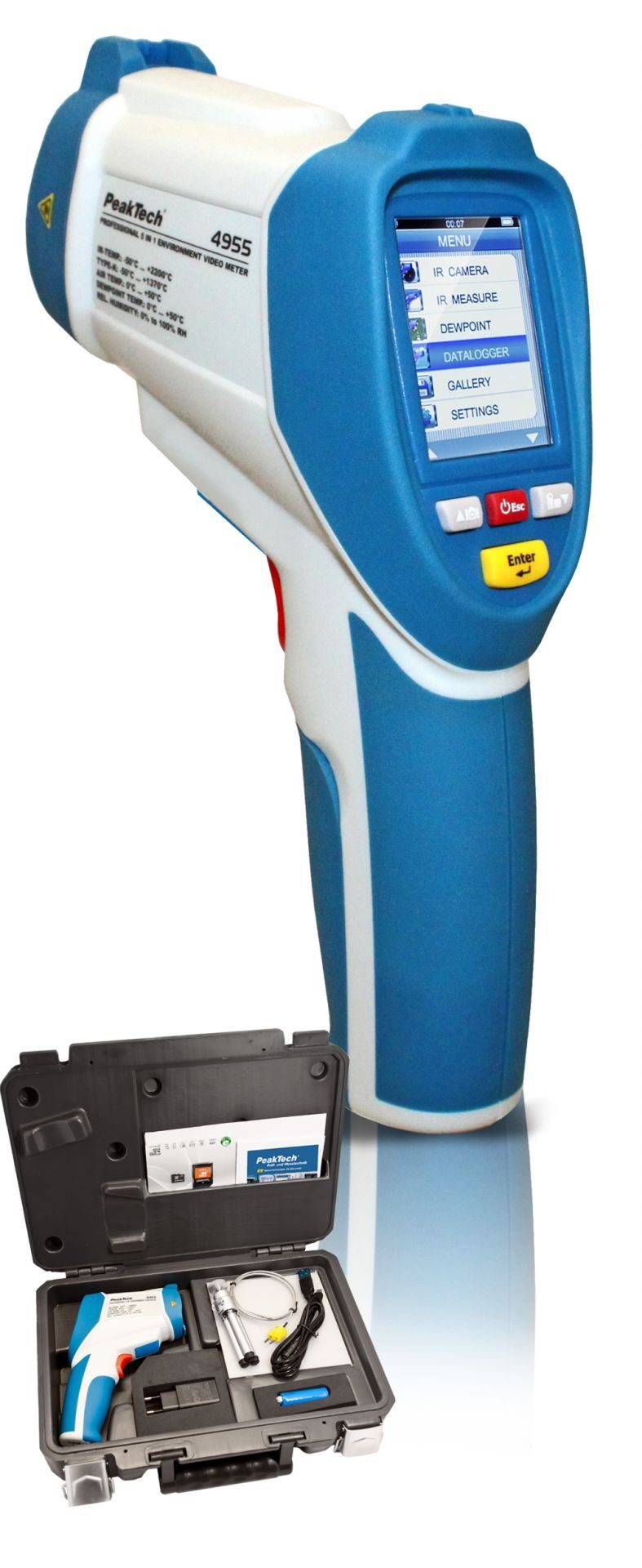 Thermodetektor PeakTech 4955: IR-Thermometer -50 bis +2200°C ~ Foto und Video