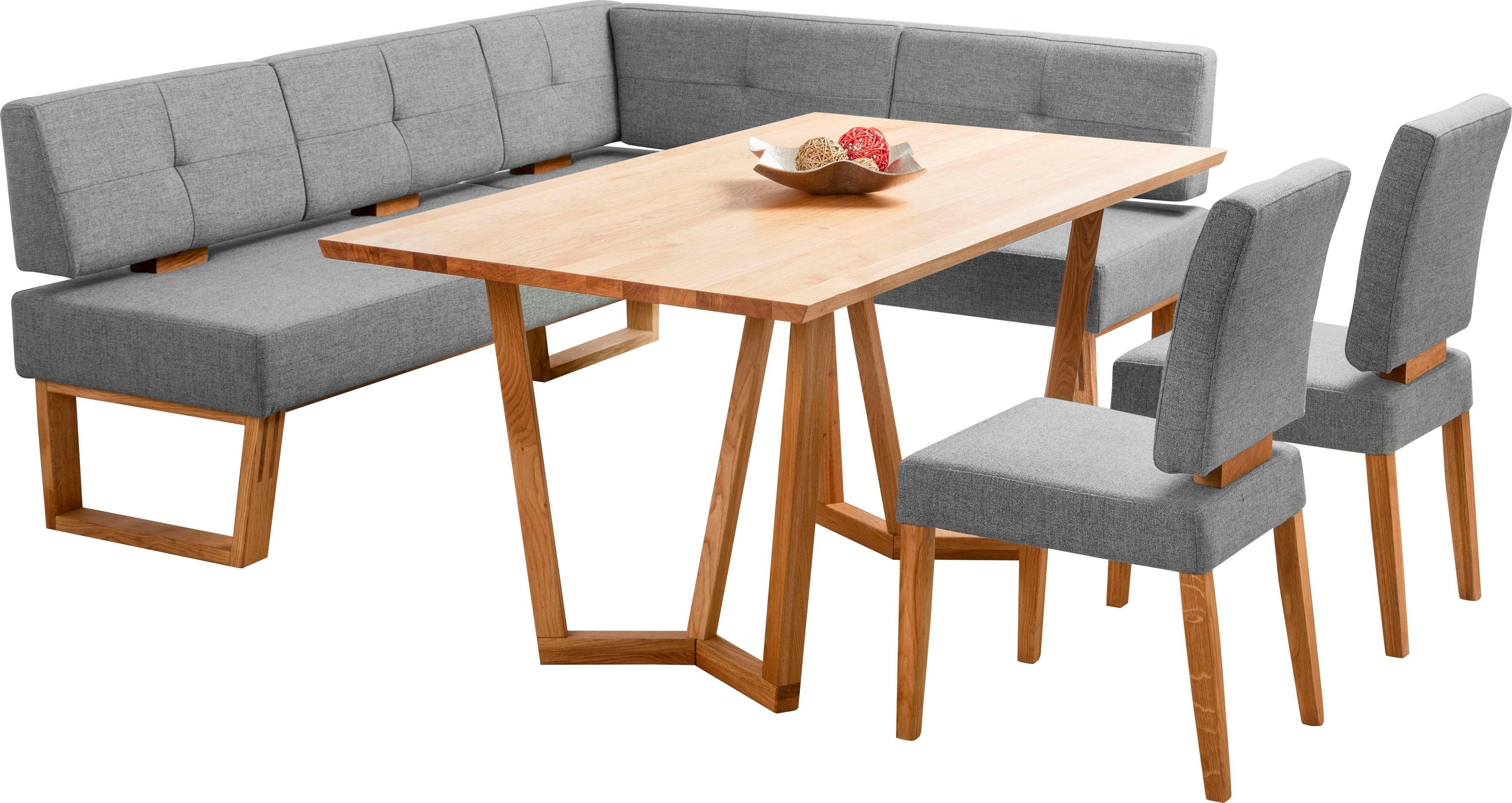 OTTO home Eckbankgruppe Ponza Eckbank Küchenbank, (Set, 4-tlg), Sitzgruppe Esszimmer Stühle Tisch und Bank bequem gepolstert