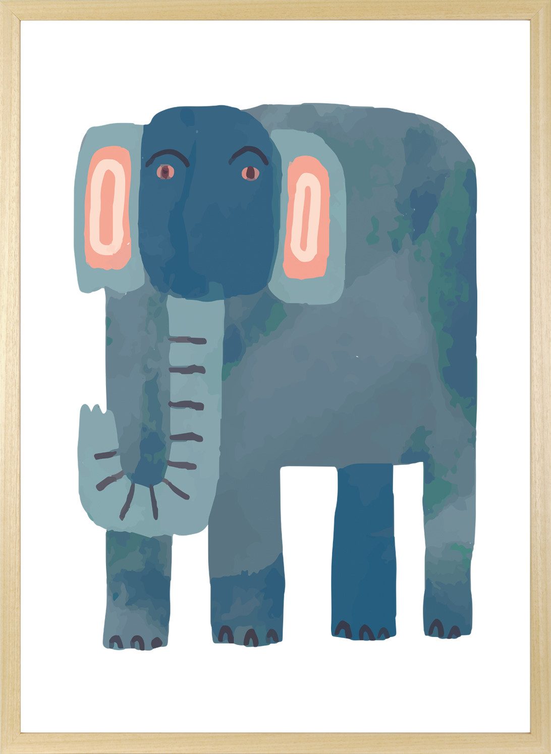 queence Bild mit Rahmen Blauer Elefant, Elefant, Elefanten, Elefanten Bilder, Tiere (1 St), HD Premium Posterdruck mit Echtholzrahmen