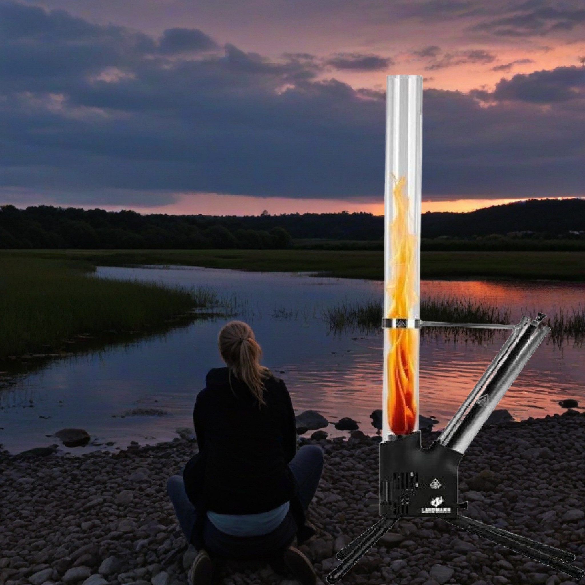 Home4Living Feuerstelle Feuersäule – Pellet Feuerstelle raucharm Glasrohr 126,5cm, raucharm