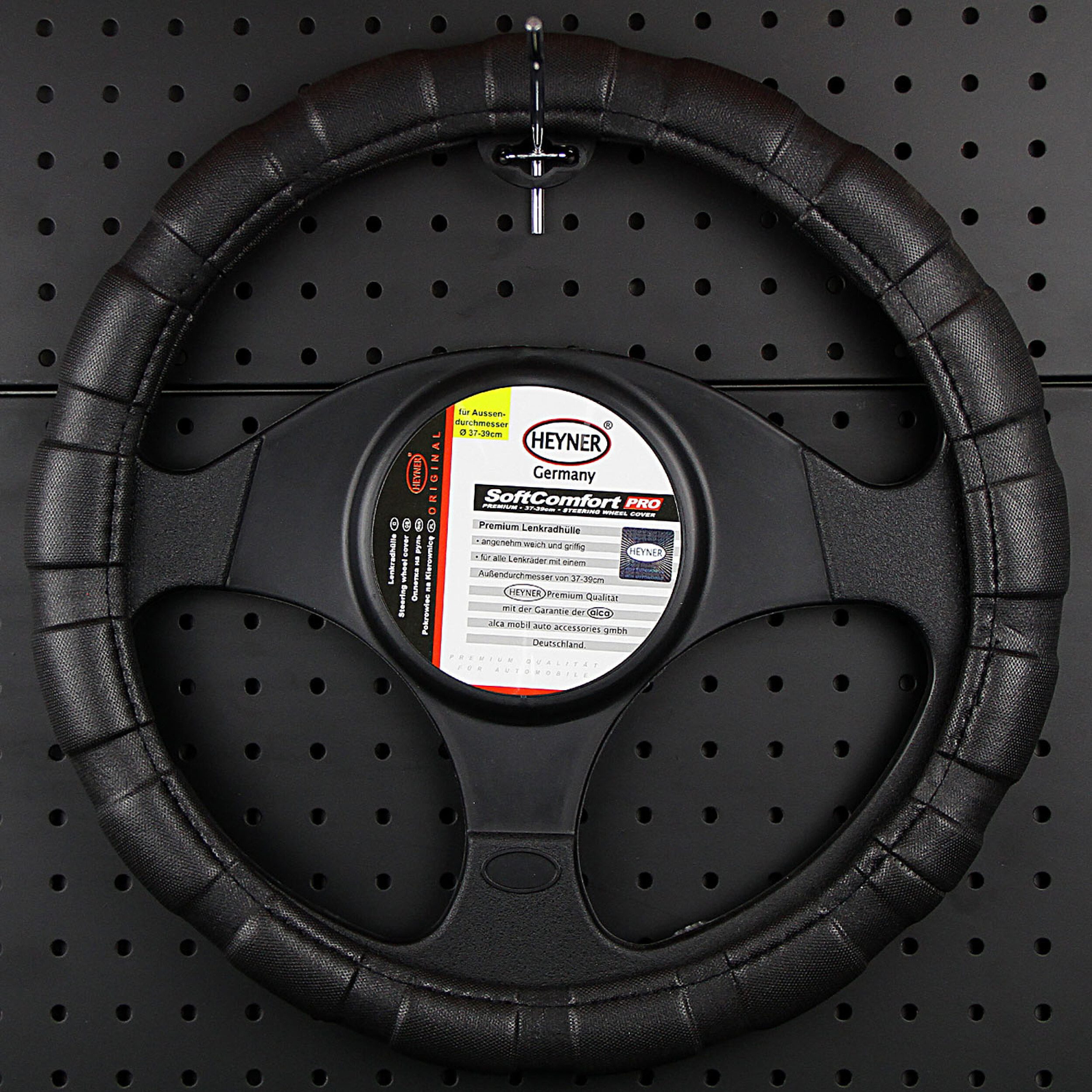 HEYNER Lenkradbezug Lenkradhülle Auto 37–39 cm, schwarz, rutschfest und weich, (1-tlg) – Bild 4 von 5