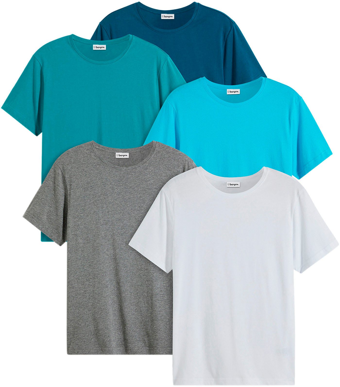 bonprix T-Shirt (Packung, 5-tlg., 5er) Regular Fit, Kurzarm, für warme Tage, aus Baumwolle und Viskose