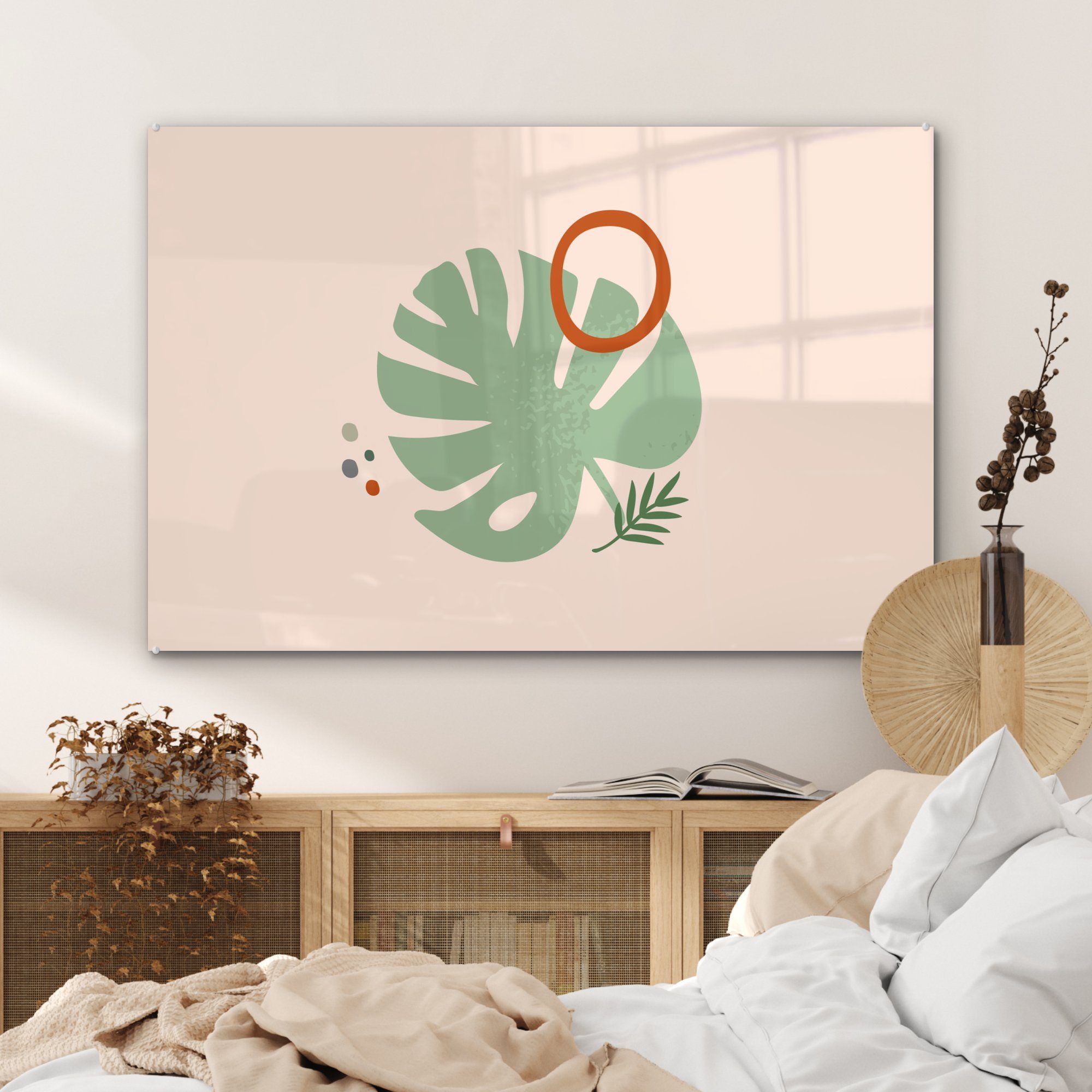 Pastell, - (1 St), & Sommer MuchoWow - - Acrylglasbilder Monstera Wohnzimmer Acrylglasbild Pflanzen Schlafzimmer