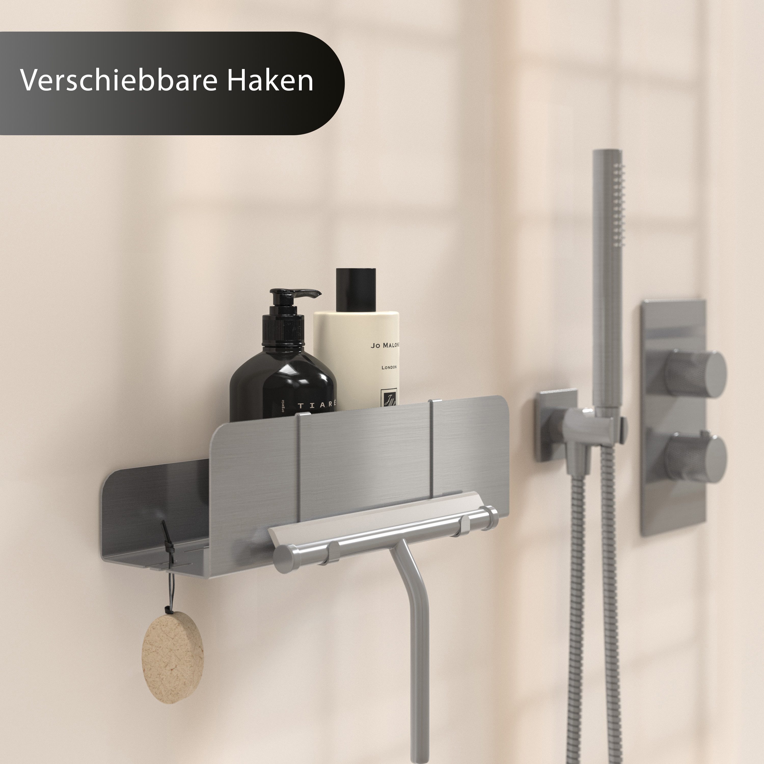 Dolvhin Duschablage ohne Bohren, Duschkorb Kleben, Duschregal ohne Bohren, Badregal, Badablage Edelstahl, Mit Ablaufrillen & Einhängeschlitze, Inkl. starkem Montage Klebeset