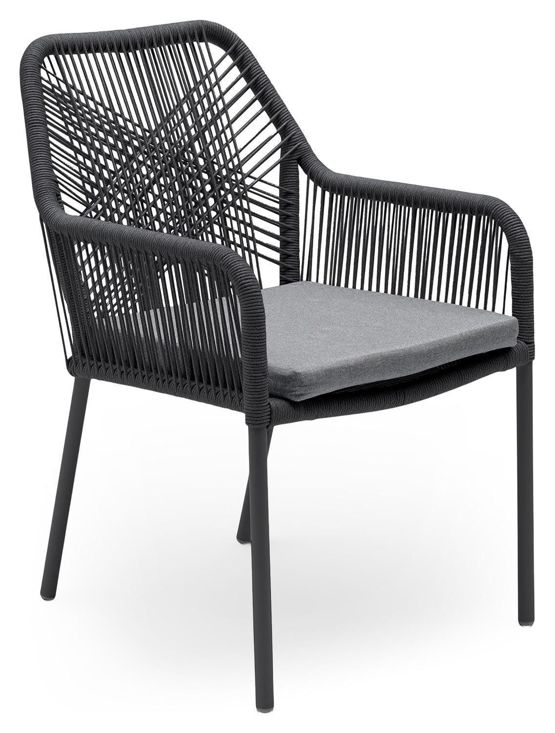 Outdoor Gartenstuhl STILO, Anthrazit, Dunkelgrau, Aluminium, (1 St), Seilbespannung, mit Sitzkissen, B 56 x H 84 x T 64 cm