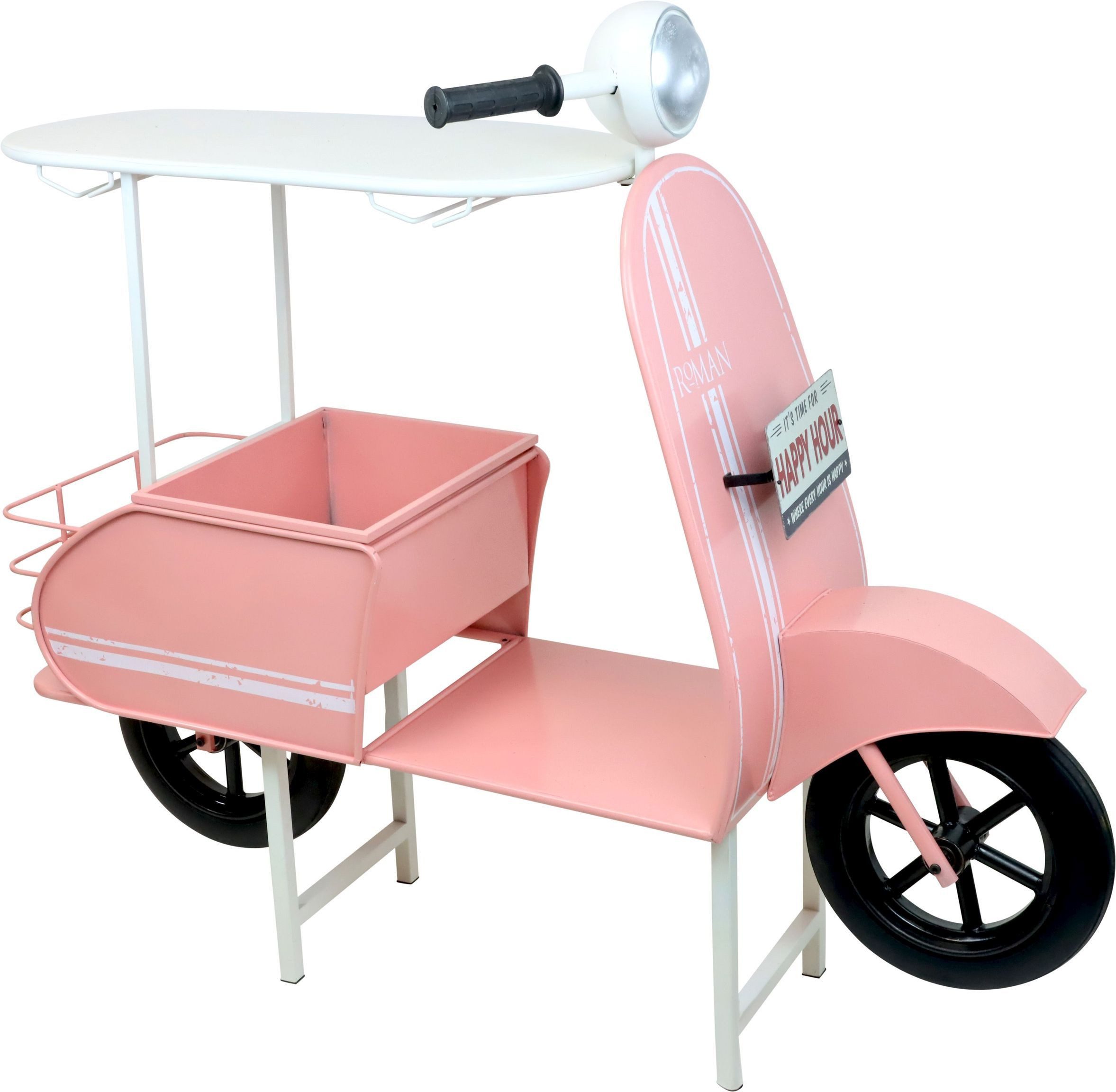 FURNARO Bartisch, Rollerbar Retro-Stil in Rosa aus Eisen und Kunststoff 121x52x105 cm