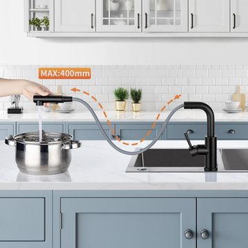 Lonheo Küchenarmatur Küche Wasserhahn Küchenarmatur Spültischarmatur mit Ausziehbar Brause 360° Drehbar,Schwarz