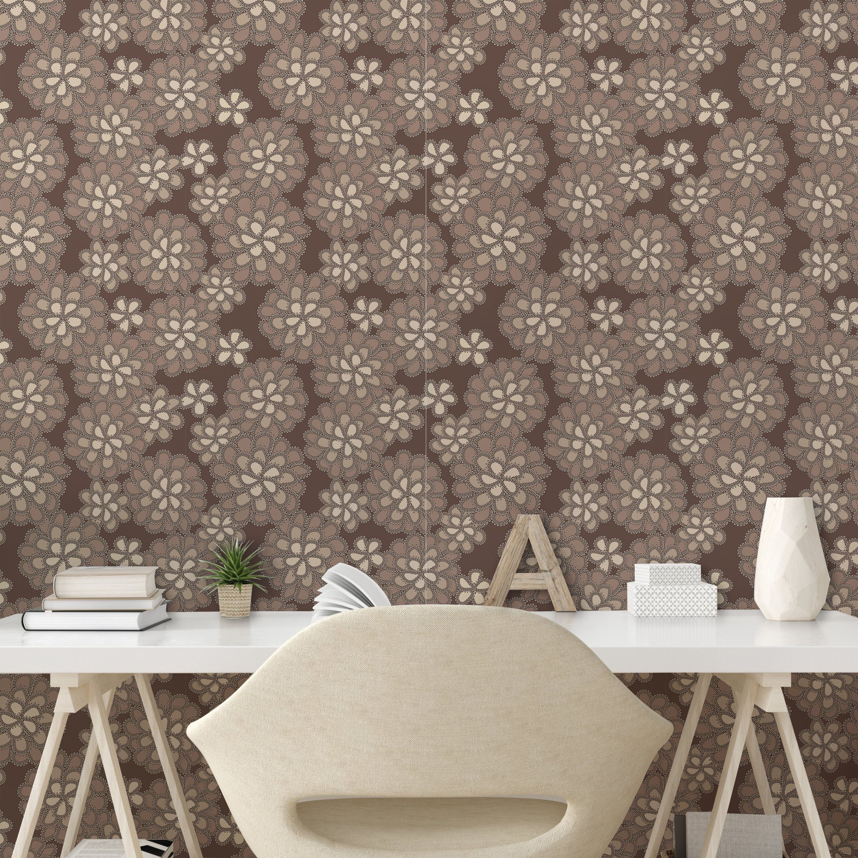 Floral-Spitze-Muster Vinyltapete Küchenakzent, selbstklebendes Wohnzimmer Retro Abakuhaus Beige