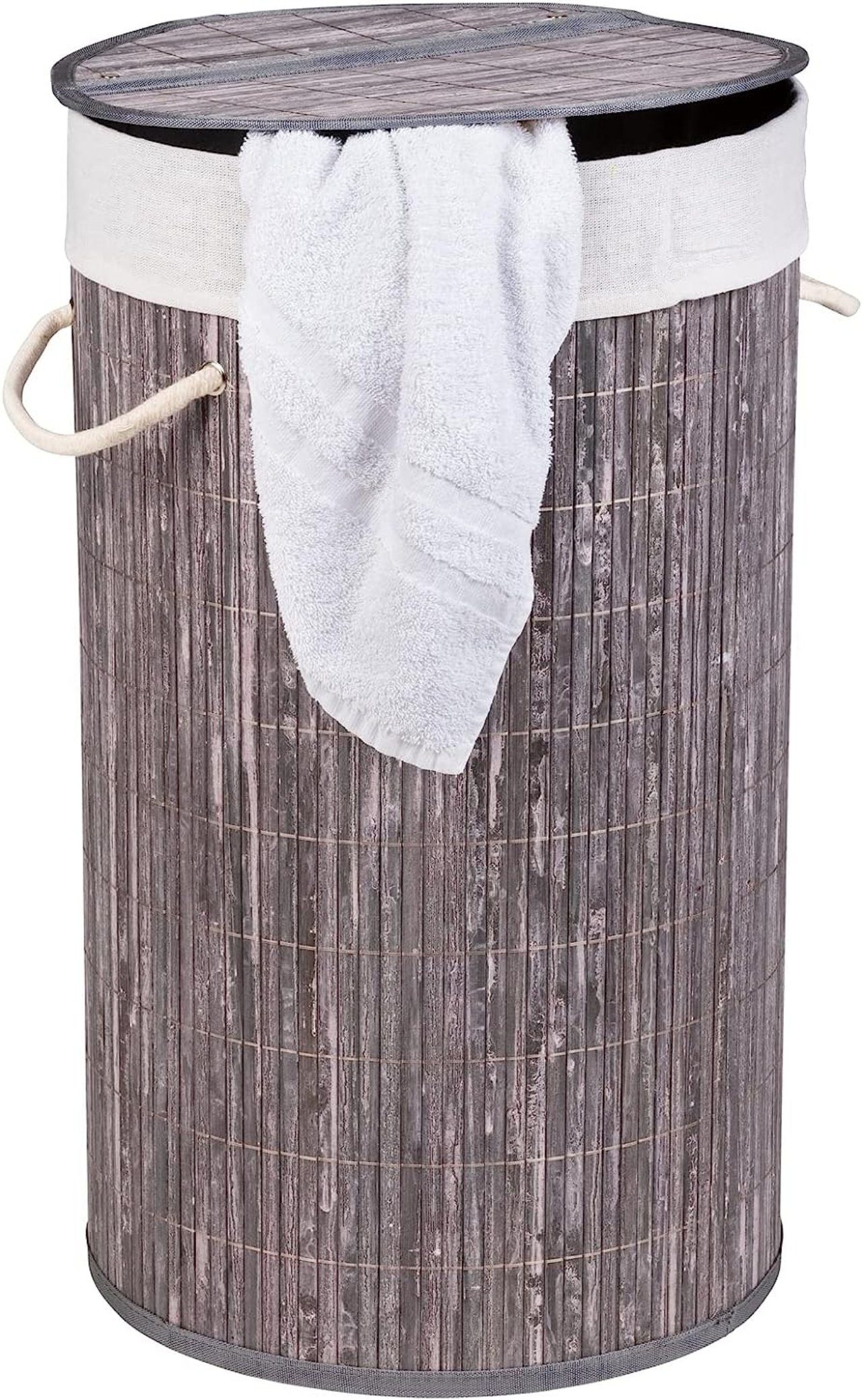 WENKO Wäschekorb 55 Bamboo, Deckel mit Liter