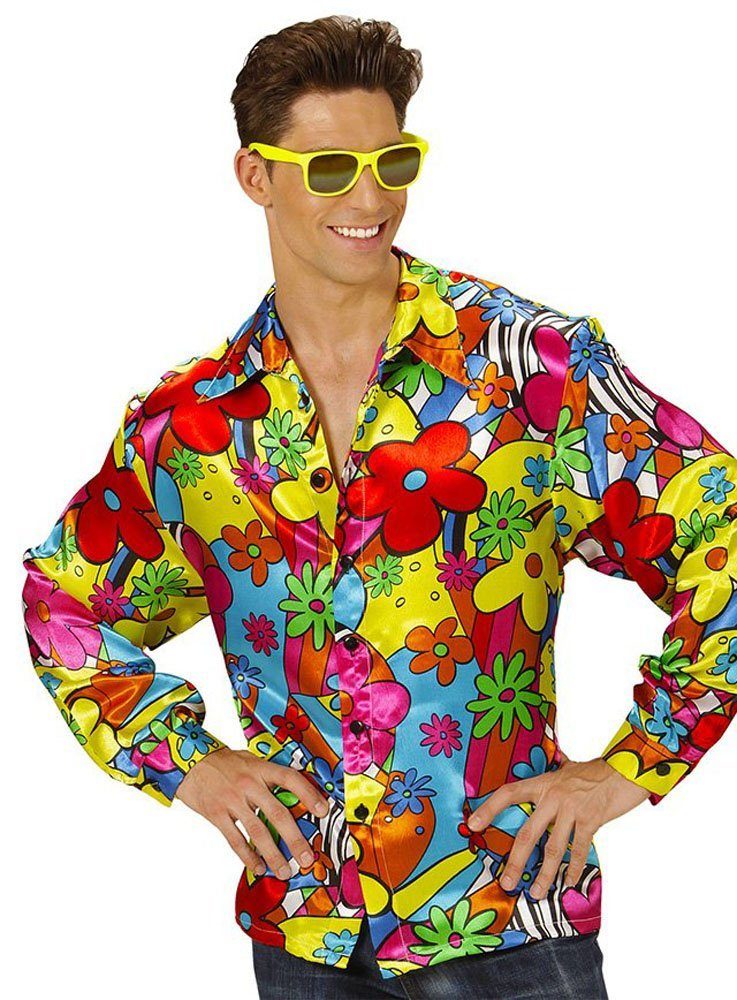 Widdmann Hippie-Kostüm 70er Hippie Flower Hemd Herren - Karneval Fasching, Mit diesem Hemd für Männer wird einem ganz blümerant zumute.
