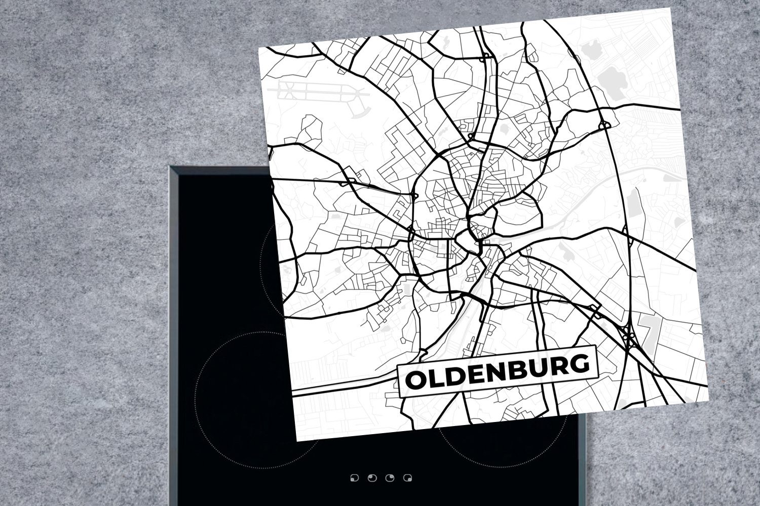 Vinyl, (1 Karte, - Stadtplan küche 78x78 - von Stadtplan tlg), Herdblende-/Abdeckplatte für Oldenburg MuchoWow Arbeitsplatte Ceranfeldabdeckung, cm,