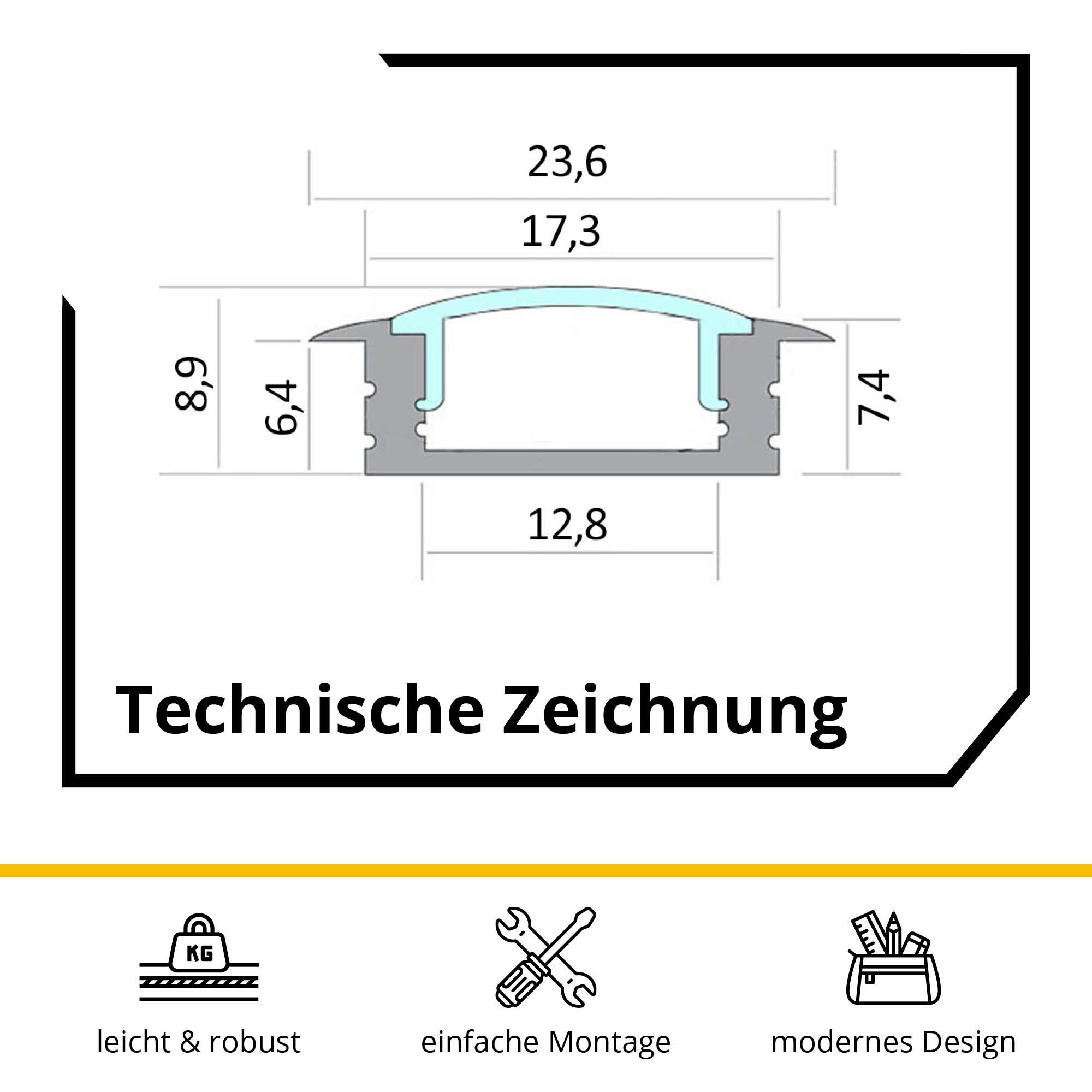 tktrading24 LED-Stripe-Profil 5x A25 LED Profil 2m - Schwarz inkl. Abdeckung & Endkappen – Bild 4 von 5
