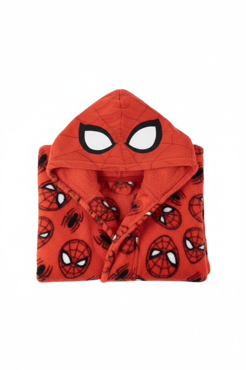 Disney Bademantel Kinder Fleece-Bademantel mit Spiderman Kapuze, 100% POLYESTER