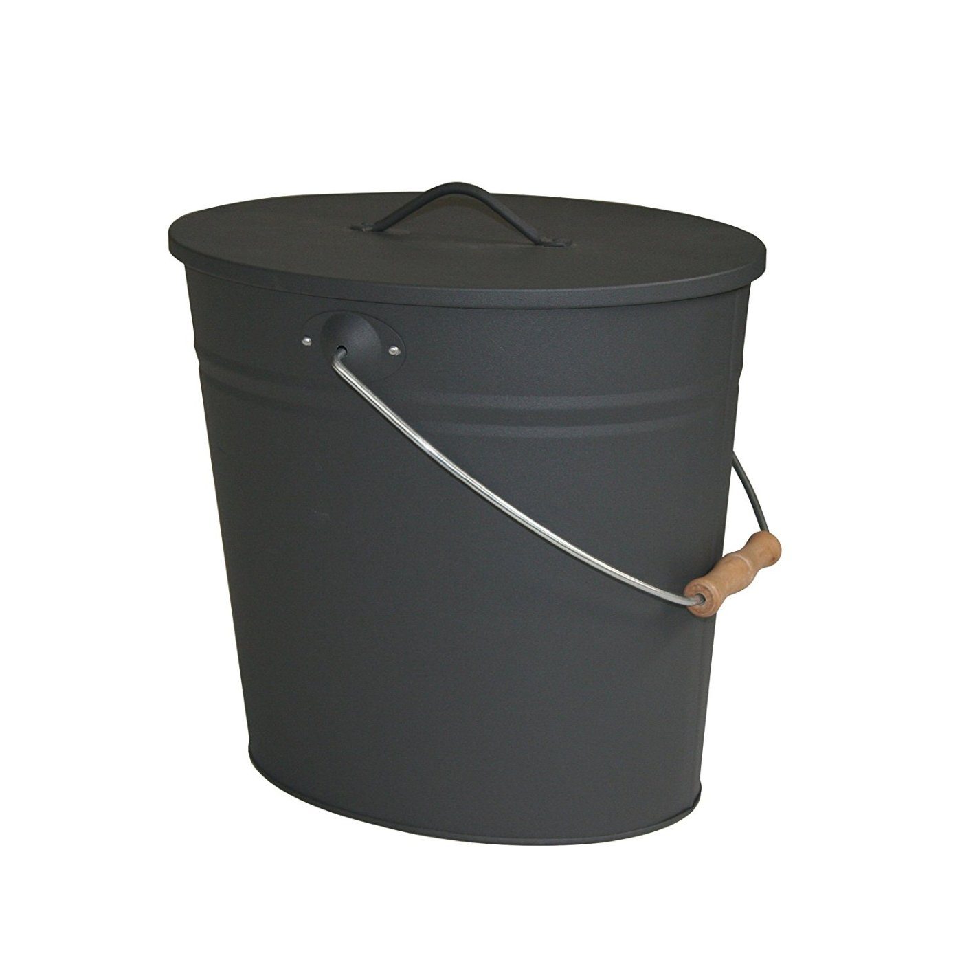 ReWu Aschekasten Aus Stahl, 24 Liter, Schwarz, Ascheeimer mit Deckel