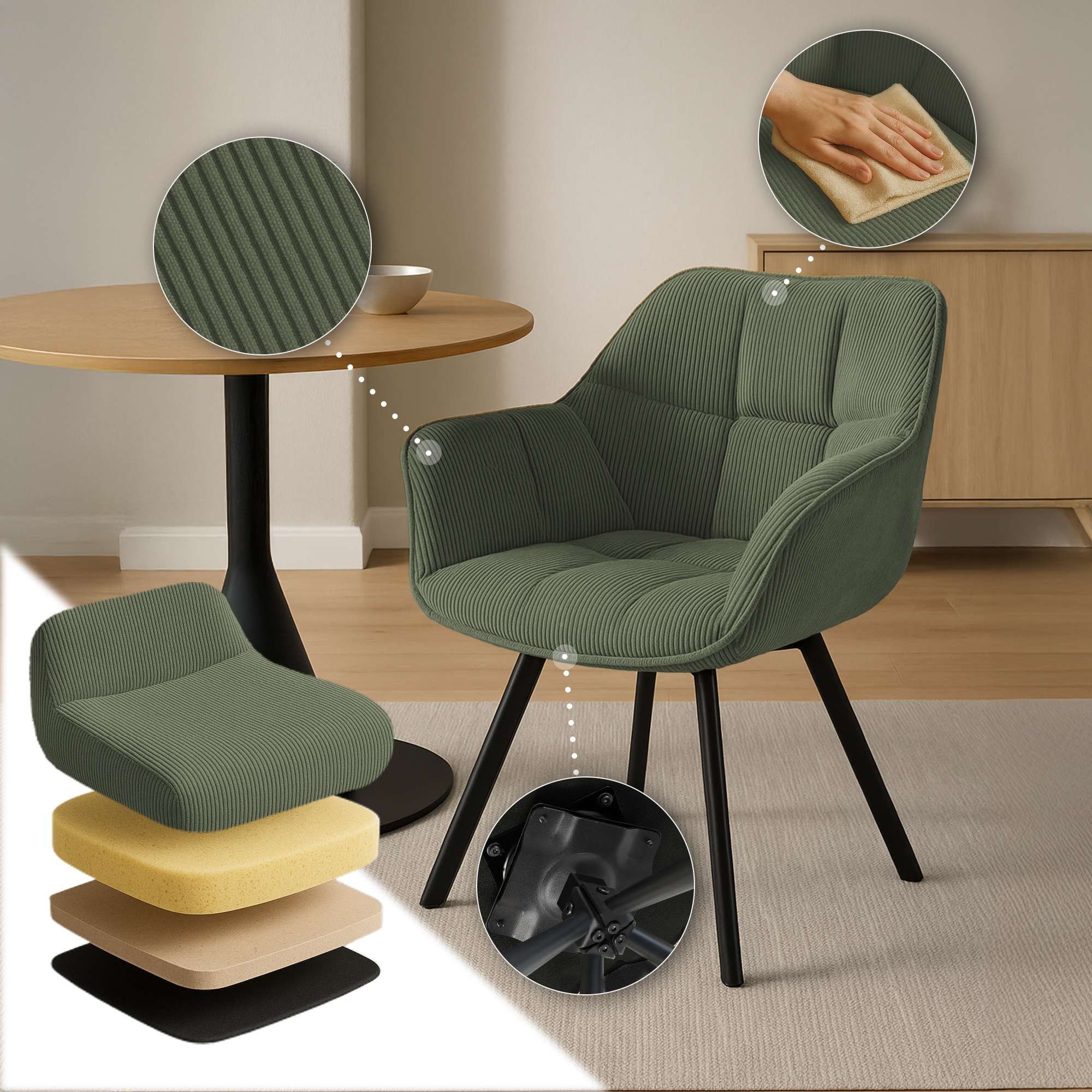 CLP Esszimmerstuhl Jordi (2er Set, 2 St), mit Cord-Bezug und Metallgestell