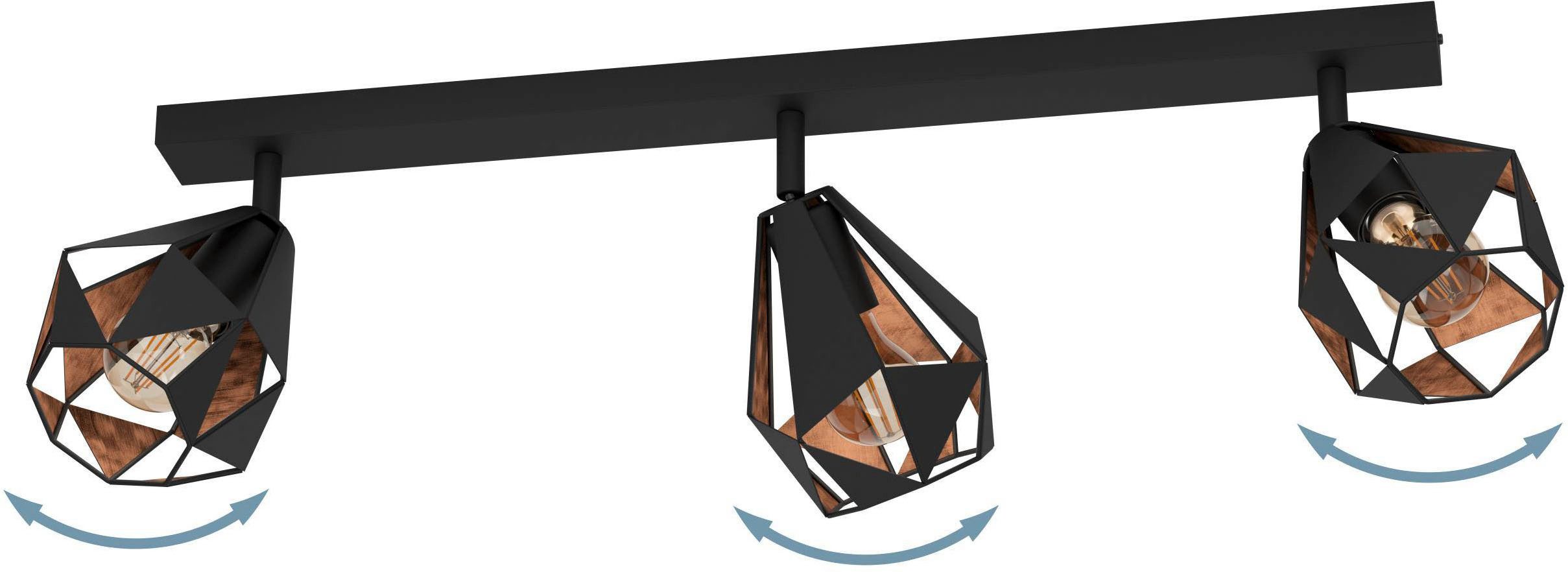 EGLO Deckenleuchte Carlton 7 Deckenlampe, stahl, Vintage, Industrial Retro, E27, Lampe, ohne Leuchtmittel, EGLO Spot Carlton 7 schwarz, kupferfarben-antik 3X40W L:73 H:25,5 cm