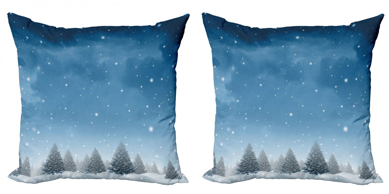 Kissenbezüge (2 Modern des Winter Stück), Abakuhaus Accent Waldes Doppelseitiger Blau Bäume Digitaldruck, Weihnachten