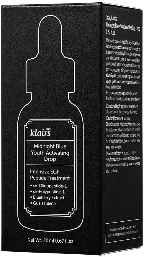 Dear Klairs Gesichtsserum MIGNIGHT BLUE YOUTH ACTIVATING DROP, bekämpft feine Linien und Falten, Anti-Aging Serum mit Kollagen.