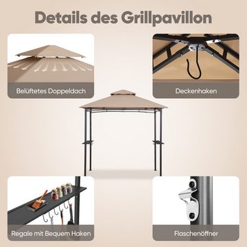 Sekey Grillpavillon 245 x 150 cm BBQ Pavillion Grillzelt Gartenzelt Winterfest Wasserdicht, Doppelschichtdach, Ablage mit Haken, UV-Schutz 50+