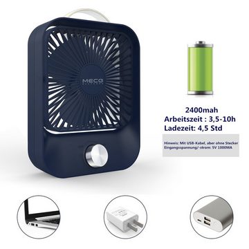 MECO Mini USB-Ventilator, geräuscharm leistungsstark, 3,5-10 Std., 2400mAh