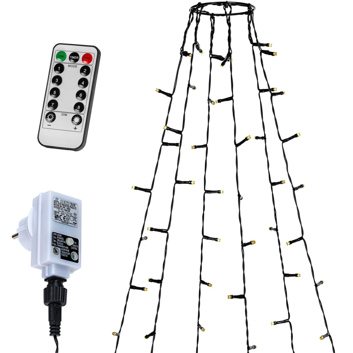 VOLTRONIC LED-Lichterkette VOLTRONIC® LED Lichterkette Fahnenmast mit Ring, Fernbedienung, Timer, 8 Verschiedene Lichtmodi, 4 Varianten