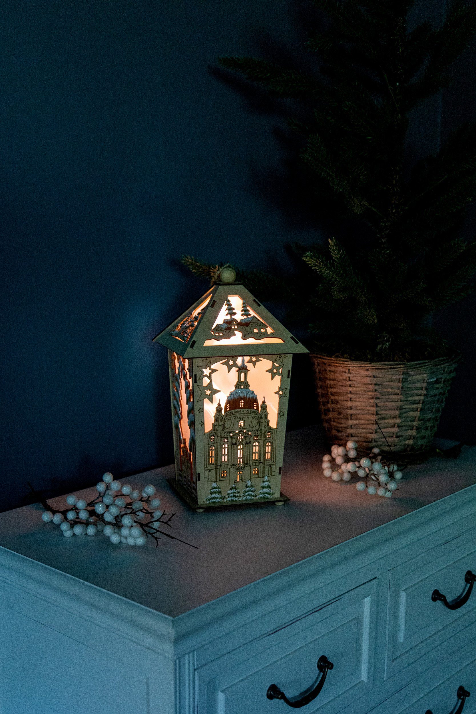 und Wohnando zum Holz Anhängen Hinstellen aus mit Weihnachtsdorf Beleuchtung Weihnachtslaterne