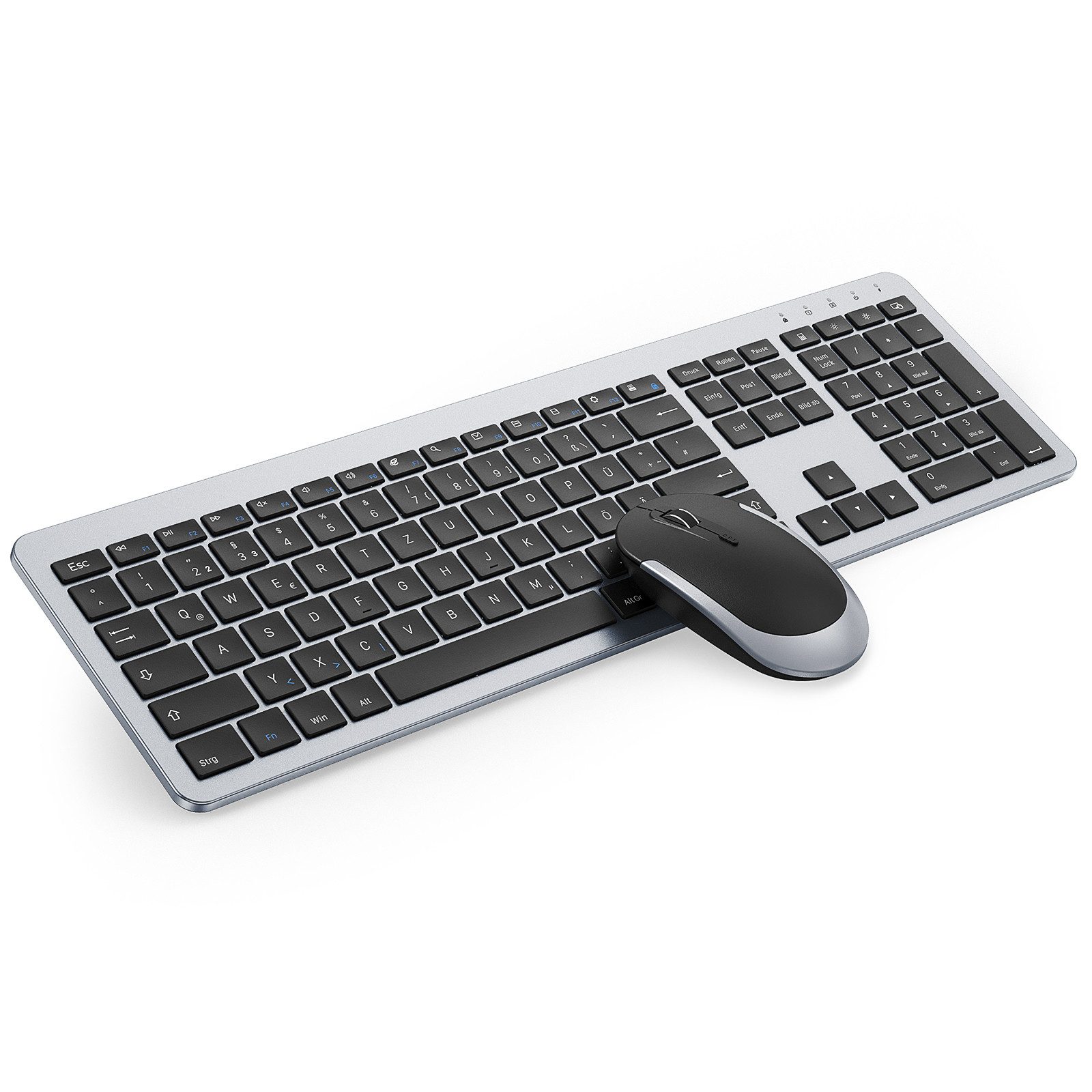 Seenda 038-3 Aufladbare Funktastatur mit Maus&Silikon für Windows DE Layout Tastatur- und Maus-Set, Aufladbar und Dünn