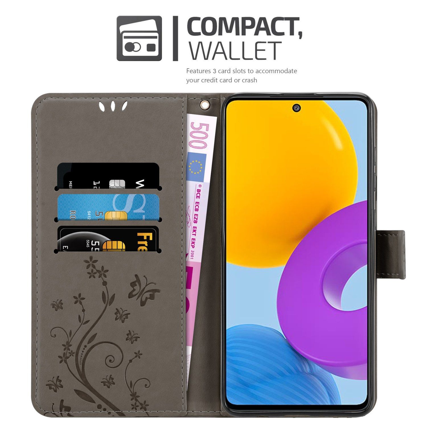 Cadorabo Handyhülle für Samsung Galaxy M52 5G Hülle Samsung Galaxy M52 5G, Hülle Schutzhülle Blumen Flower mit Standfunktion Kartenfach Magnet