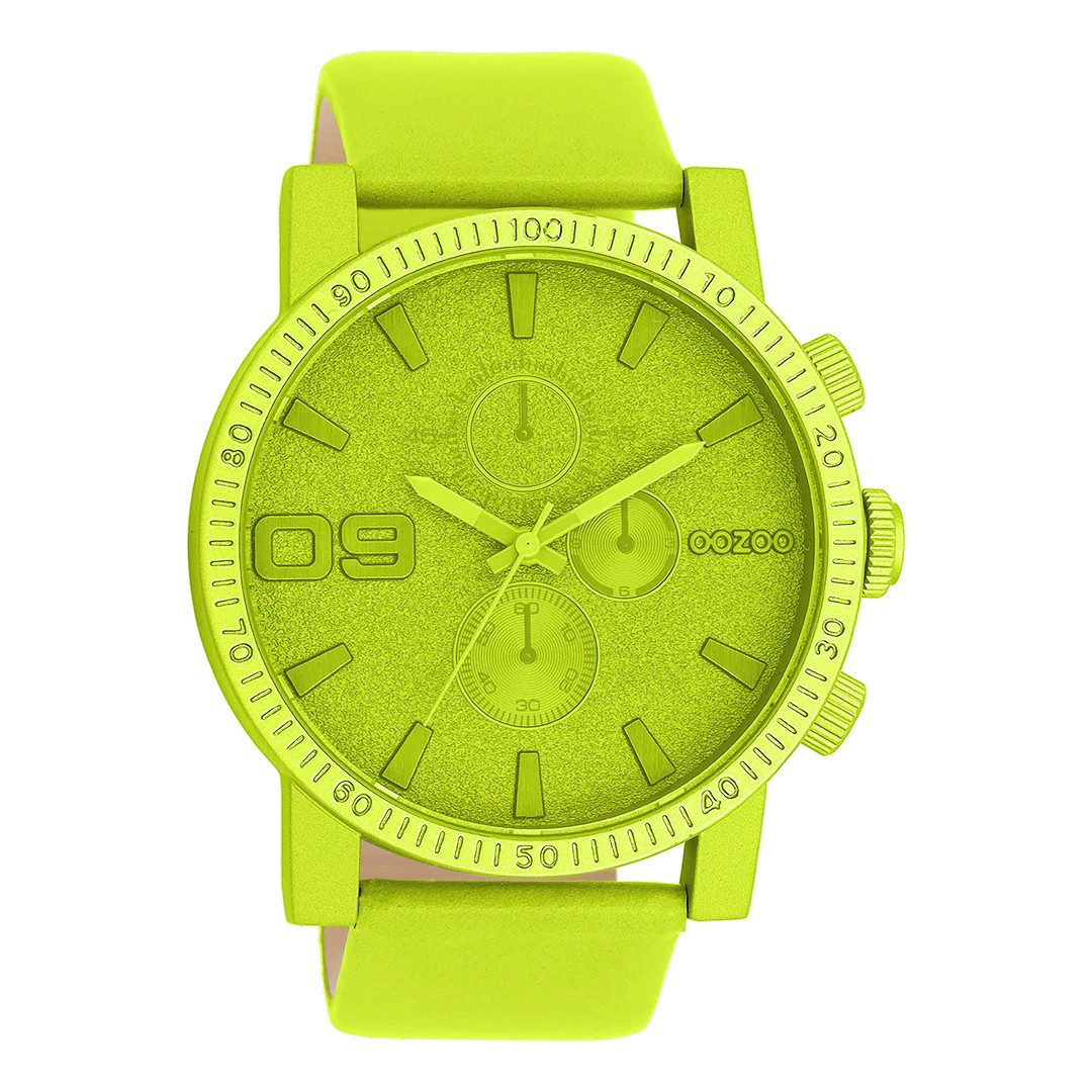 OOZOO Quarzuhr Herrenuhr C11657 – Chronolook, lemongrün, Lederband, 48 mm