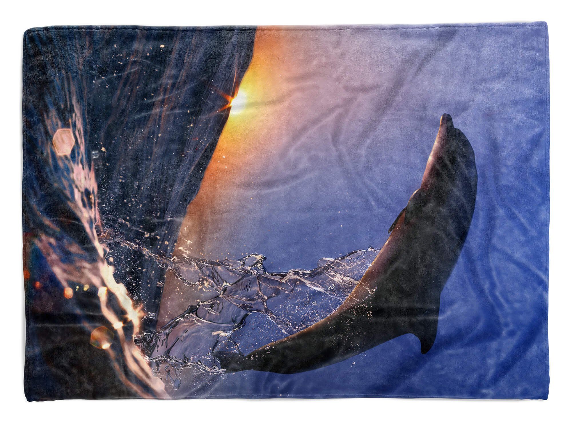 Delfin Handtücher Handtuch Art Fotomotiv Wasser, (1-St), Meer Saunatuch mit Handtuch Sinus Baumwolle-Polyester-Mix Kuscheldecke Strandhandtuch