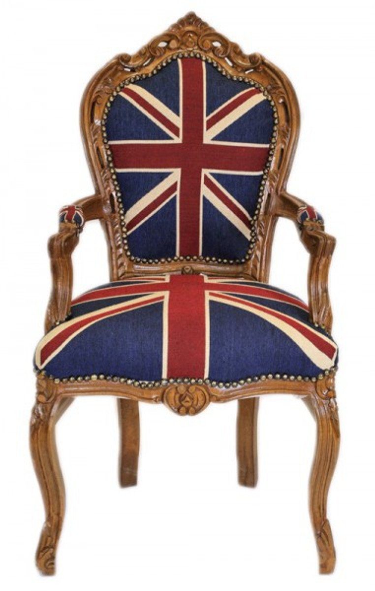 Casa Padrino Esszimmerstuhl Barock Esszimmer Stuhl mit Armlehnen Union Jack / Braun - Antik Stil | Stühle