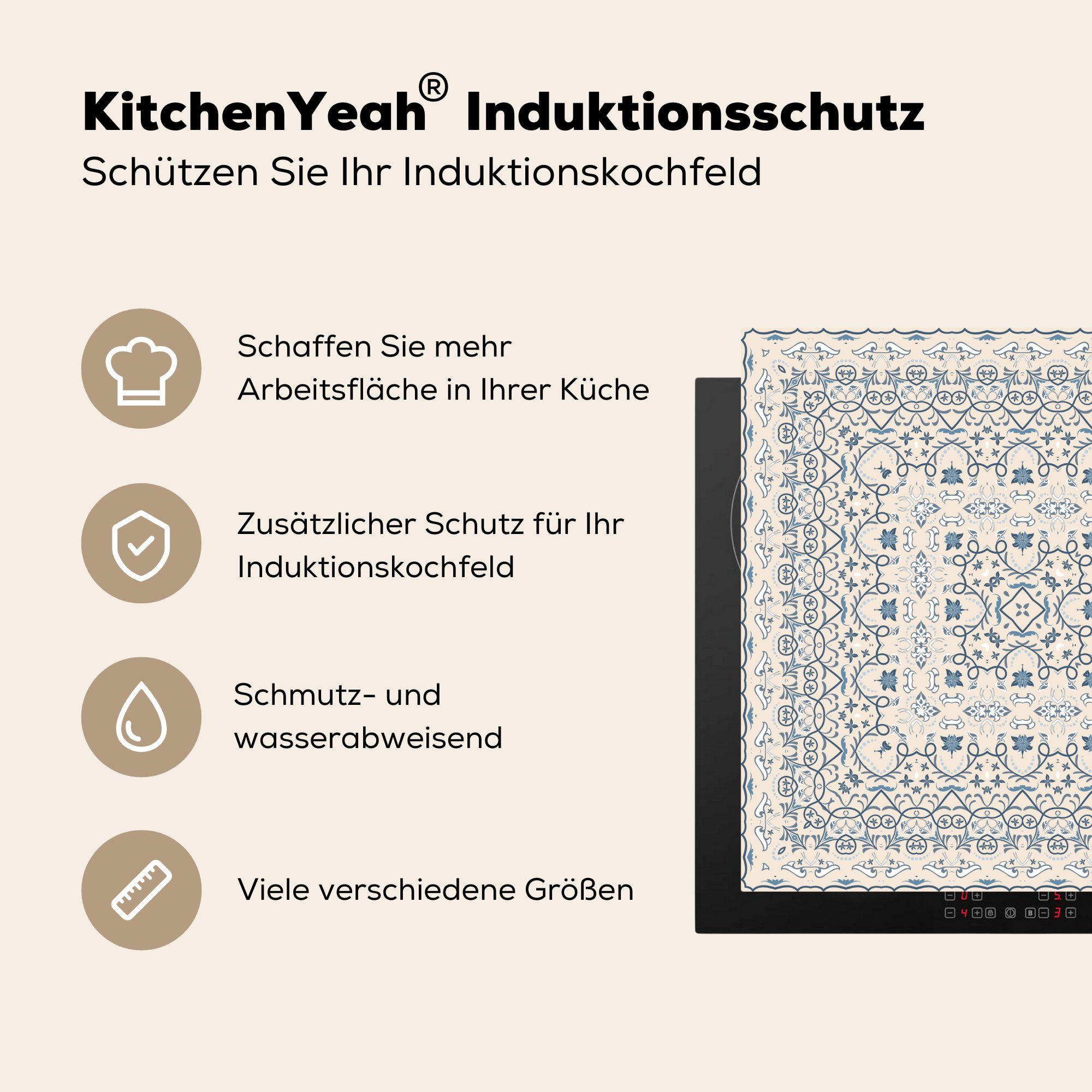 Muster cm, MuchoWow - Herdblende-/Abdeckplatte tlg), für küche - (1 Teppich Blau, Perserteppich Ceranfeldabdeckung, Vinyl, 78x78 Arbeitsplatte -