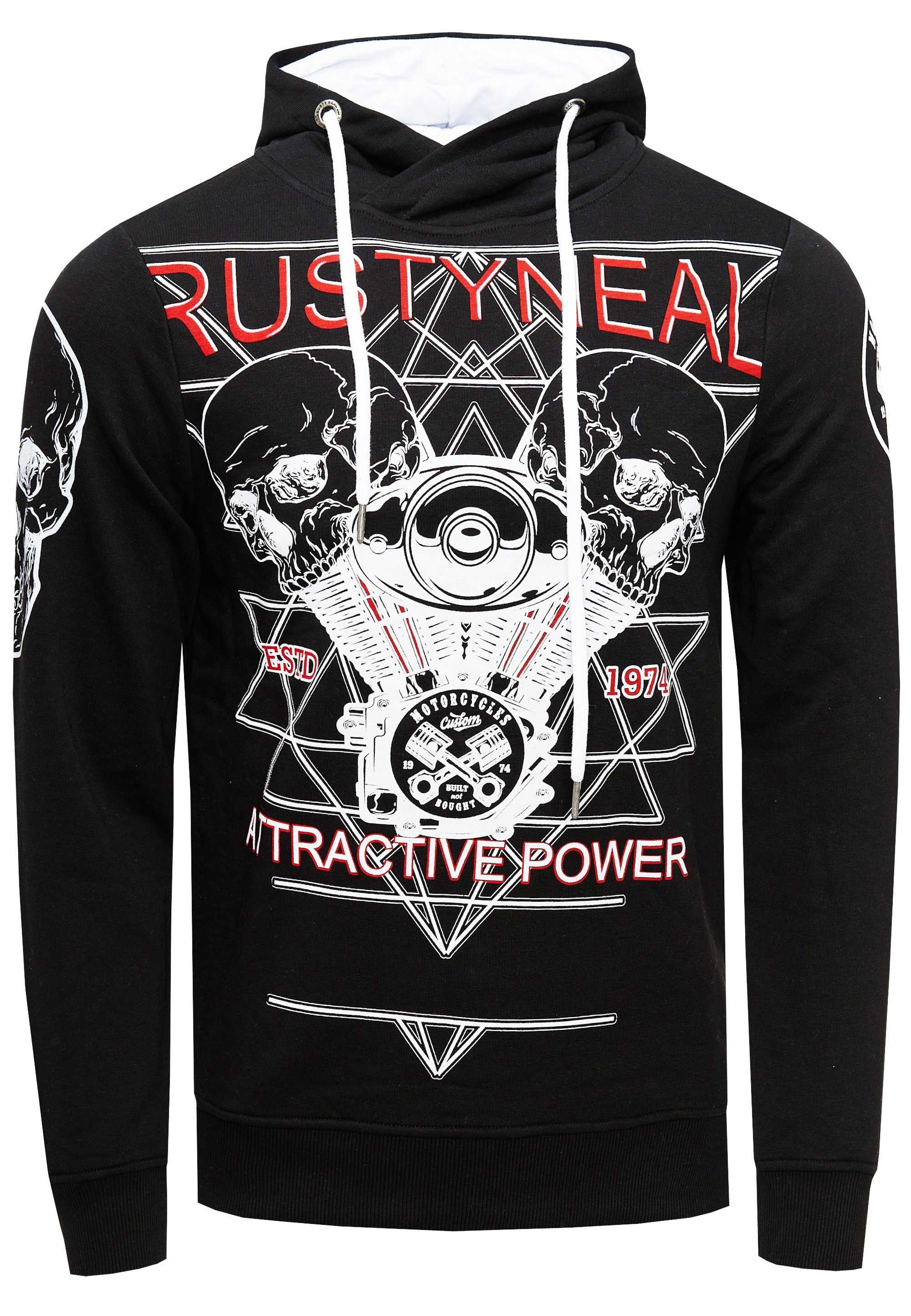 schwarz Neal Print Kapuzensweatshirt Rusty Neal Sweater Rusty mit rockigem