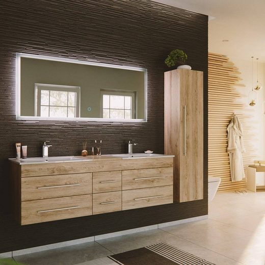 Lomadox Badmöbel-Set »NEWLAND-02«, LED Spiegel mit Touch-Bedienung, mit