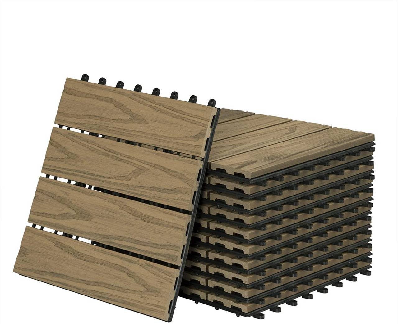 EUGAD WPC-Fliesen, 22 St., 3D Holzstruktur Terrassenfliese für 2m², Hellbraun