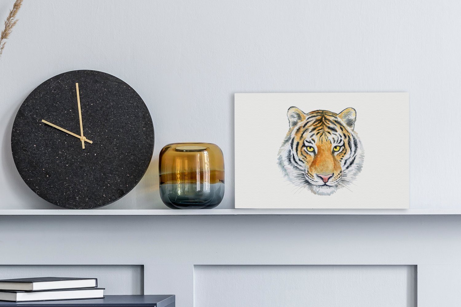 OneMillionCanvasses® Leinwandbild Tiger - Kopf - (1 Leinwandbilder, Aufhängefertig, cm Gelb, Wandbild St), 30x20 Wanddeko