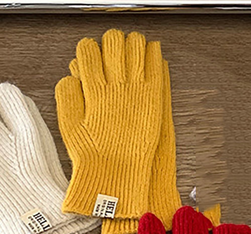 L.Ru UG Strickhandschuhe Herbst warme Strickhandschuhe, schlichter Fingerlose Einfarbige Winter Touchscreen-Handschuhe und