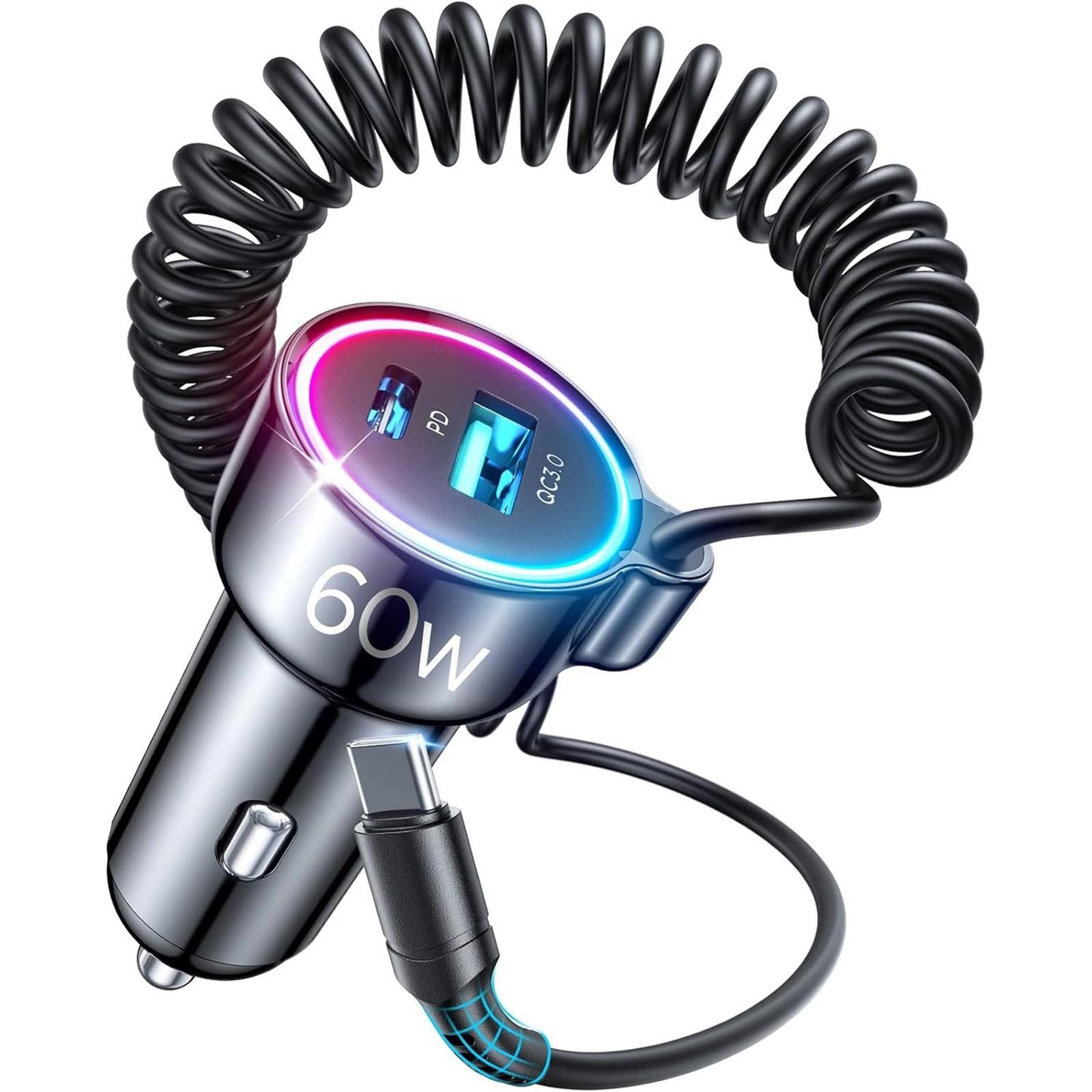 JOYROOM JR-CL07 Kfz 3in1 Smartphone-Ladegerät (3000 mA, 12V 24V KFZ USB Zigarettenanzünder Stecker 1x USB-A 2x USB-C Verteiler)