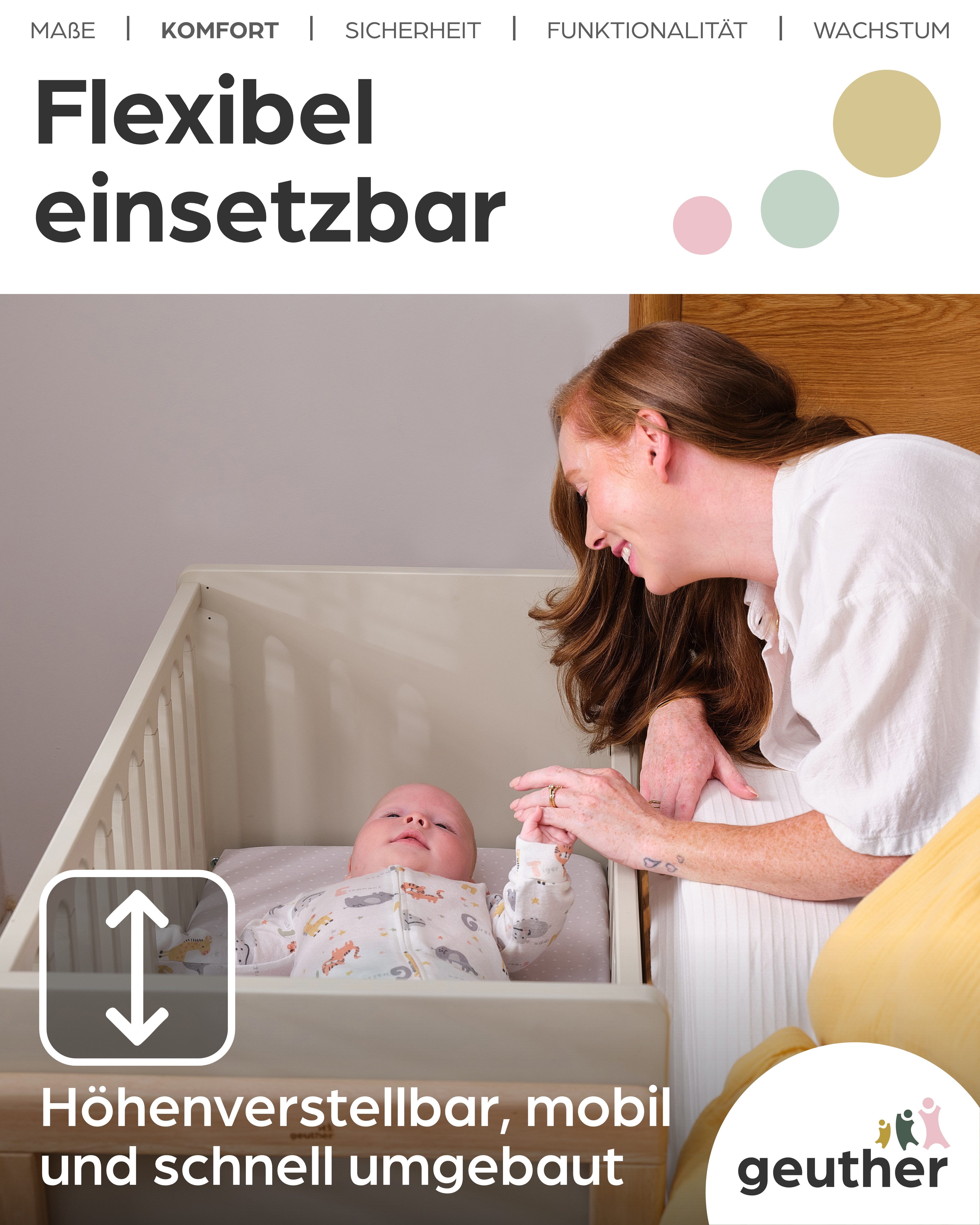 Geuther Beistellbett HATO Beistellbett 4-in-1 mitwachsend Babybett Holz Natur, 4-in-1