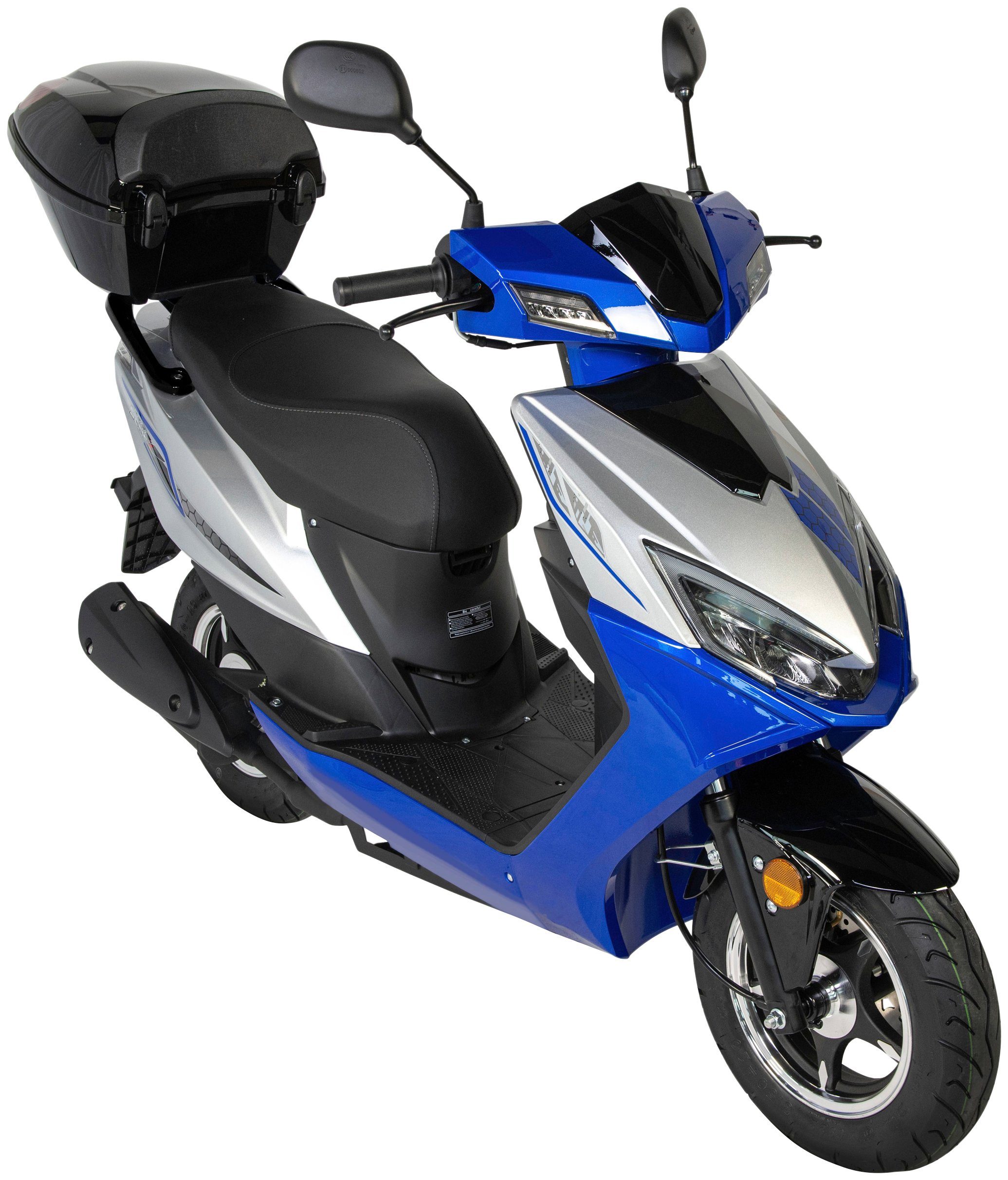 GT UNION Mofaroller Sonic X 50-25, 50 ccm, 25 km/h, Euro 5, (Komplett-Set, 2 tlg., mit Topcase), inkl. Topcase blau, blau