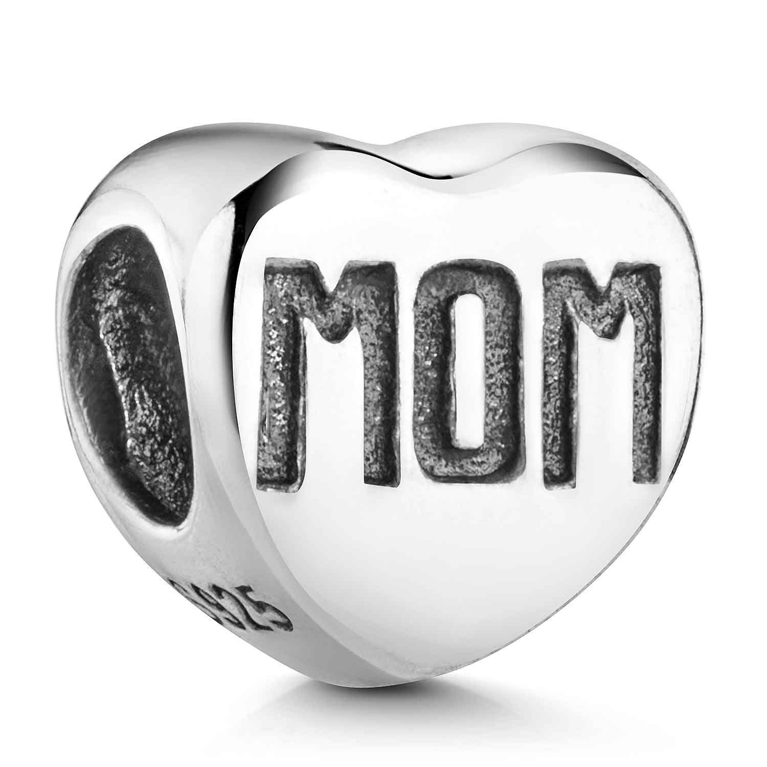 Materia Bead Silber Herz mit Schriftzug MOM Mama Liebe 1352, 925 Sterling Silber, geschwärzt