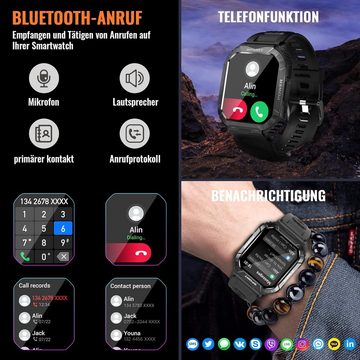 Nendefin Smartwatch (1,83 Zoll, Android, iOS), Telefonfunktion 1,83" Touchscreen Armbanduhr 5ATM Wasserdicht Sportuhr